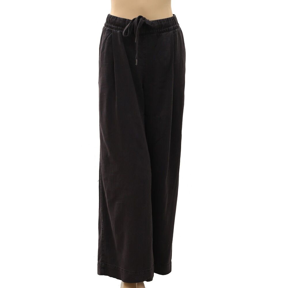Free People Women's Wide-Leg Drawstring Trouser Pants Adjustable Black M 288460